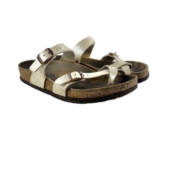 Birkenstock Mayari Pearl White Sandals 38 L7.5 Women's Slip On - Picture 1 of 9